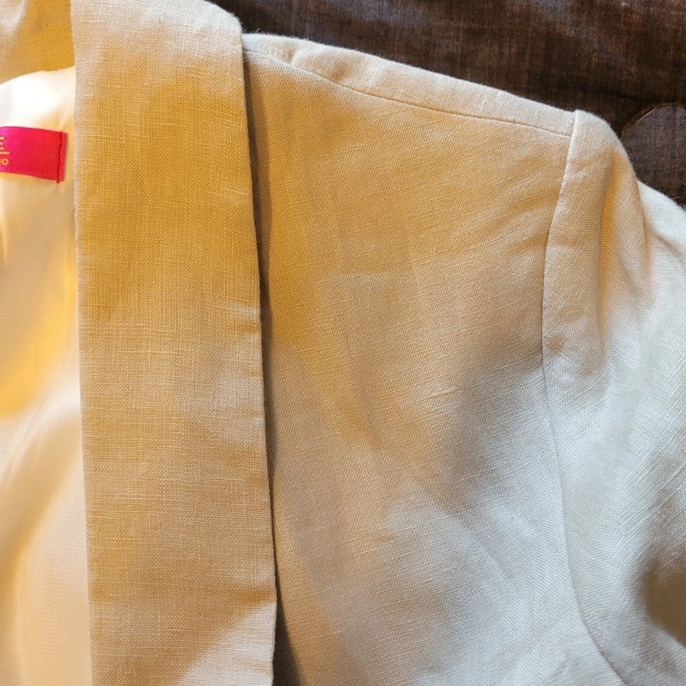 Catherine Malandrino 100% Linen Blazer Beige Open Front Fully Lined Size 14 - Picture 8 of 12